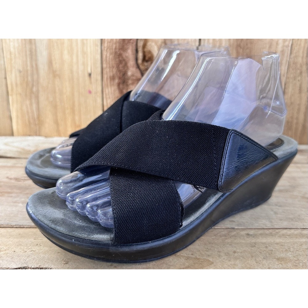 Dansko Ava Wedge Slides Sandals Cross Strap Black Sz 7.5 Women's Comfort